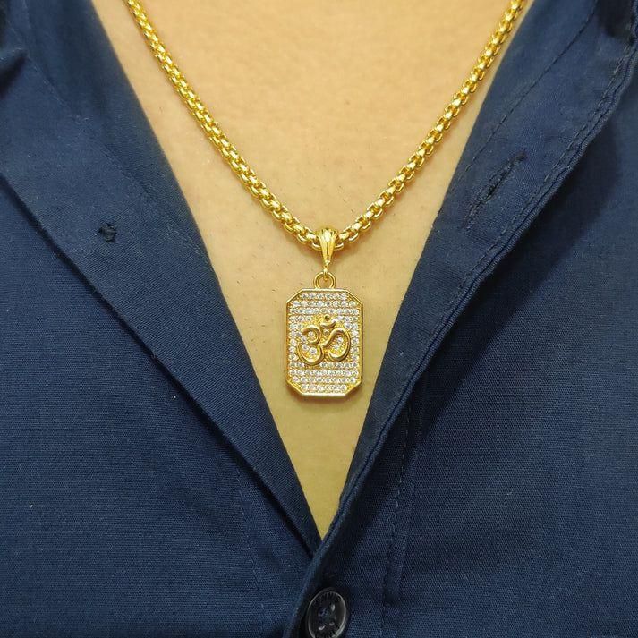 Gold Plated Om Diamond Pendant and Chain