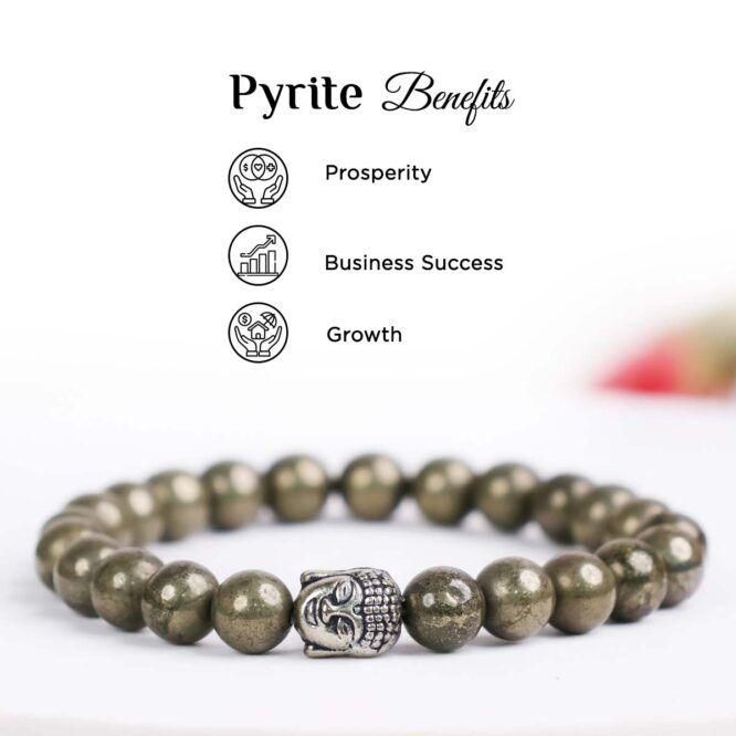 Unisex Pyrite Elastic Bracelet with Lucky Charm